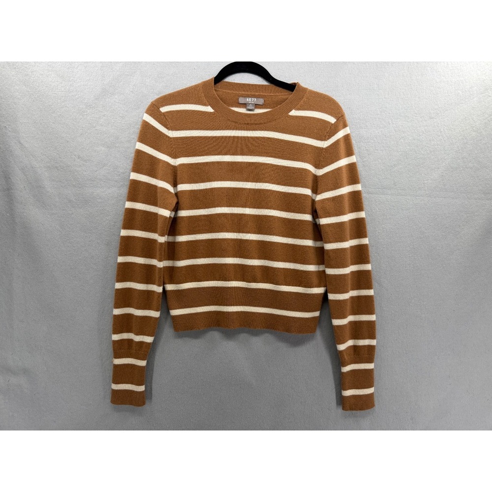 AE77 American Eagle 100% Cashmere Sweater Women Small Brown White Quiet Luxury